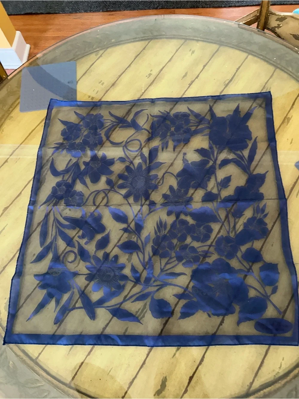 Blue Floral Sheer 🧣 scarf 25“ x 25“